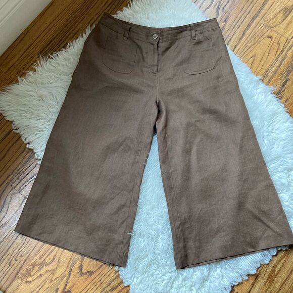 Mandarin Blue Y2K 100% Linen Fully Lined Wide Leg Trouser Pants Size 4 EUC - Picture 1 of 11